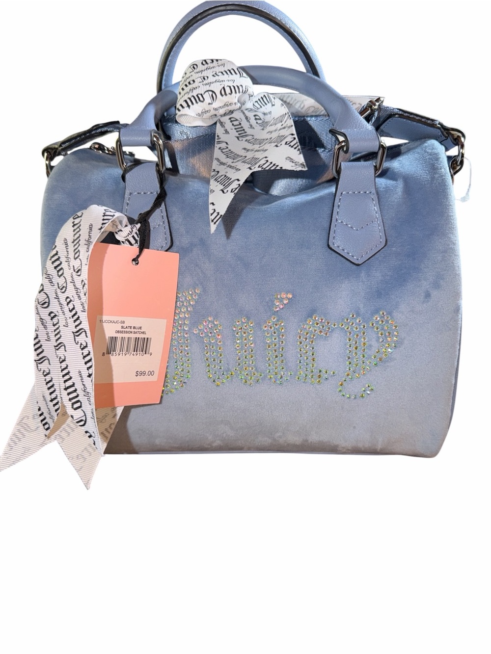 Juicy Couture Light Blue Rhinestone 'Juicy' Satchel